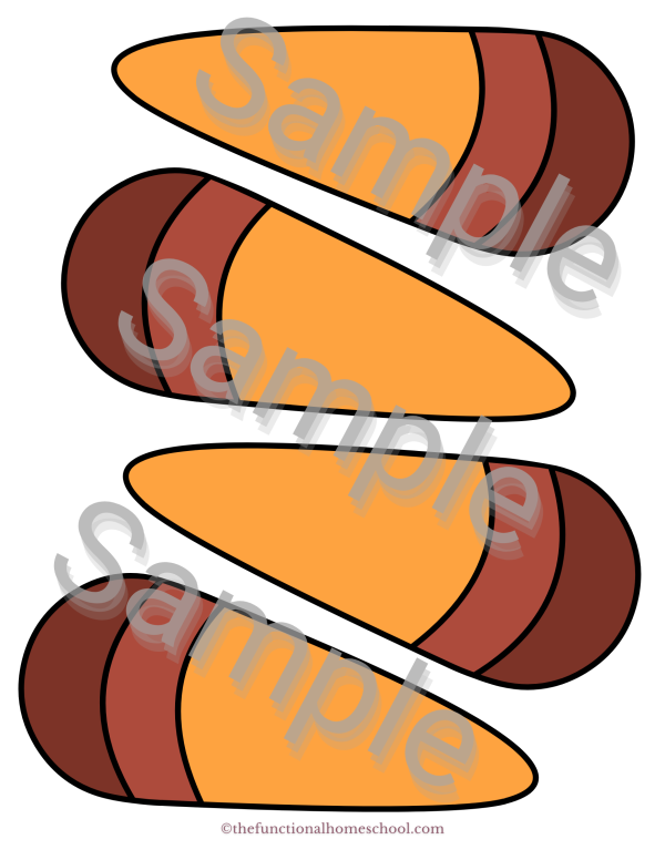 Turkey feathers template colored in brown and orange with solid black outline.